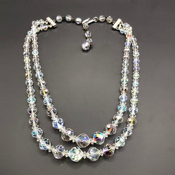 Vintage Jewelry - Vintage AB crystals daouble layer necklace statement glam dazzling.